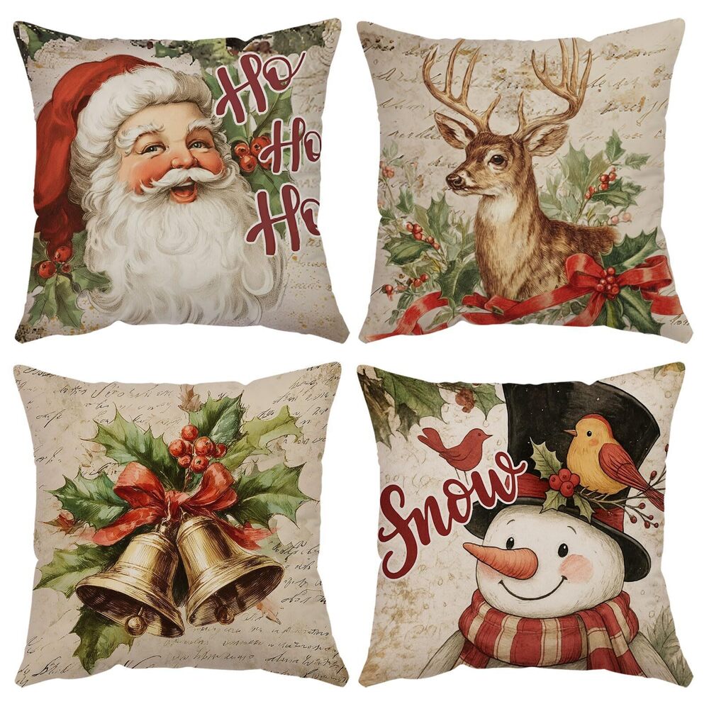 9295 Merry Christmas Pillow Covers 20x20 Set of 4 Velvet Xmas Winter